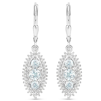4.50 Carat Genuine Blue Topaz and White Topaz .925 Sterling Silver 3 Piece Jewelry Set (Ring, Earrings, and Pendant w/ Chain)