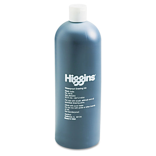 Higgins Waterproof Pigmented Drawing Ink, 32 oz Bottle, Black