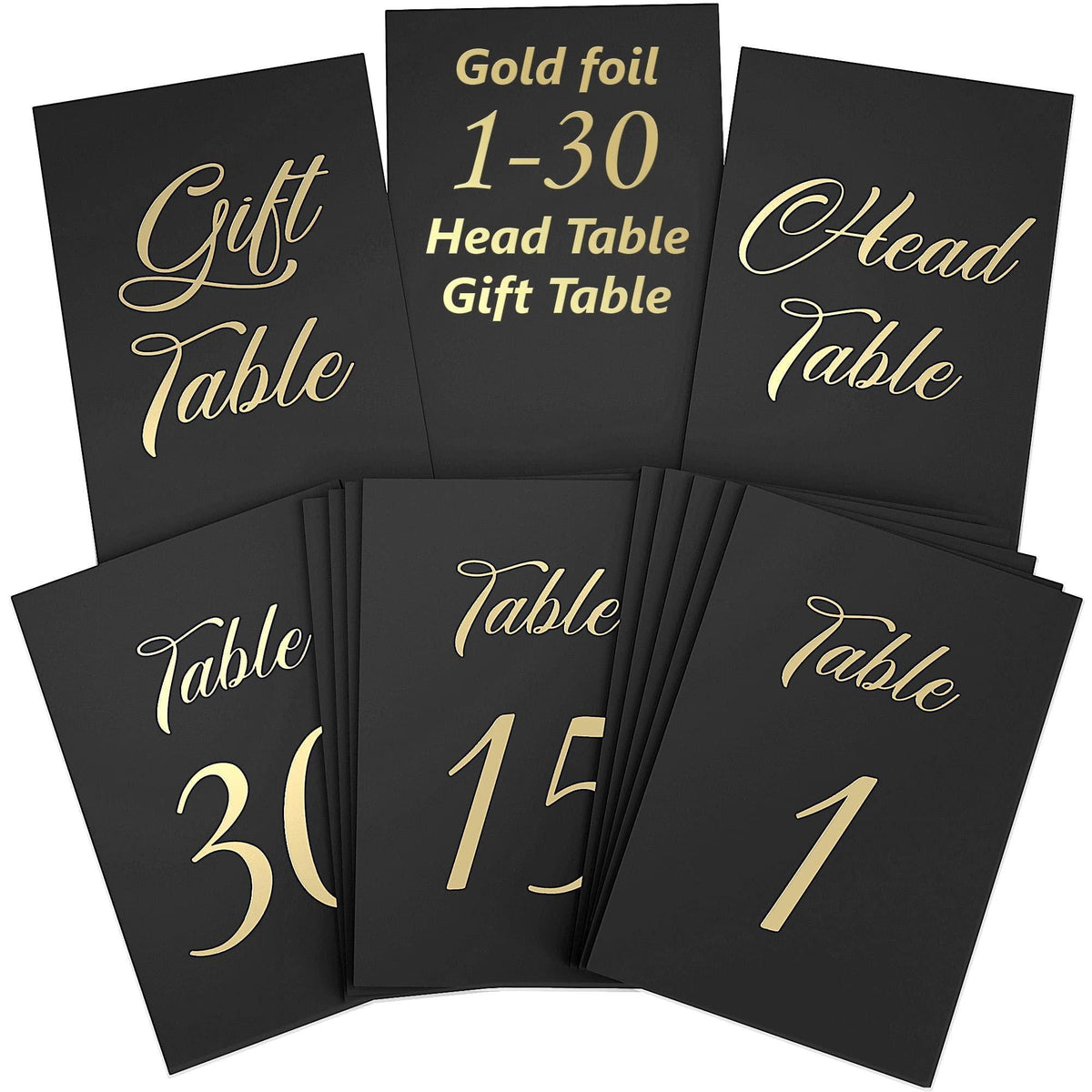 Black Table Numbers 1 30 for Wedding Reception with Gold Foil Table Number Cards 4x6 with Head & Gift Table Restaurant Table Numbers Wedding Numbers for Tables Card Stock Wedding Table Numbers