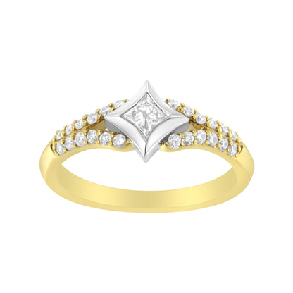 10K Two Tone Color 1/2 Cttw Diamond Kite and Split Shank Ring (H-I Color,SI2-I1 Clarity)
