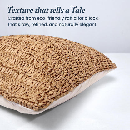 Raffia Hand Knitted Pillow Cover 18x18 inch Boho Decorative Cushion Cover for Couch Sofa or Bed Rustic Natural Throw Pillow Case 1pc