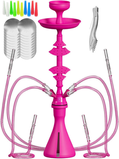 4 Hose Hookah set with everything   Pink Hookah 4 Hose Set – Pink Mini Hookah Party Set   Hookah Set 4 Hose with 50x Foil Big Silicone Bowl 10x Tips 4x Mouthpiece 4x Hookah Hose Tongs   Hookah Kit