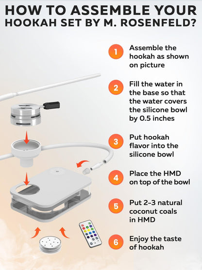 Portable Hookah Set With Everything And Case  Portable Set For Travel Flat Box  Premium WHITE Set With Charcoal Holder & Coal Cover Travel Box Set With Everything