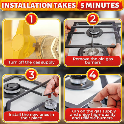 4Pcs Portable Gas Stove Burner Replacement Surface Burner Head Replacement Stove Range Gas Stove Burners Caps Black Stove Top Burner Replacement Range Burners Tops Burner Covers for Gas Stove