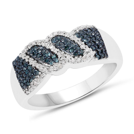 0.67 Carat Genuine Blue Diamond and White Diamond .925 Sterling Silver Ring