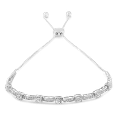 .925 Sterling Silver 1/4 Cttw Diamond 4â€-10â€ Adjustable Bolo Alternating Square and Rectangle Bolo Bracelet (I-J Color, I3 Clarity)