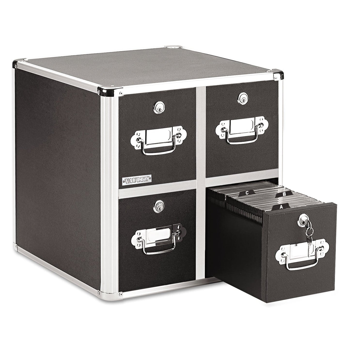 Vaultz Four-Drawer CD File Cabinet, Holds 660 Folders or 240 Slim/120 Standard Cases, Black