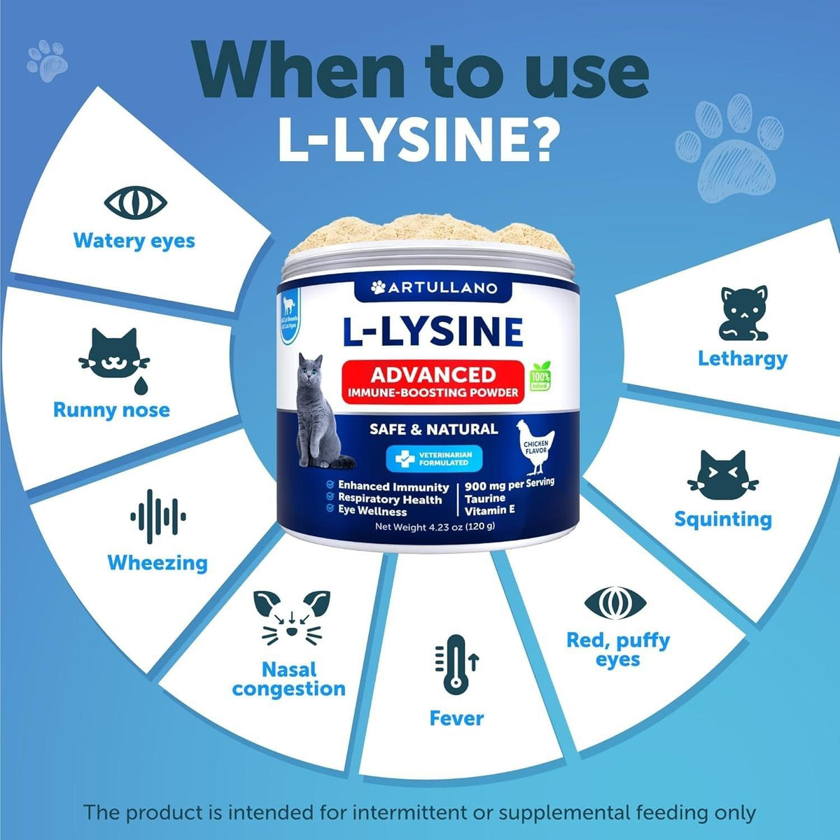 Lysine for Cats 900 mg  Lysine Powder for Cats  Eye & Respiratory Health