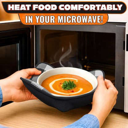 4 Piece Microwave Bowl Holder Set – 7.5 x7.5  Microwave Bowl Holders for Hot Food Black and White Checkered Fabric for Safe & Easy Handling – Machine Washable
