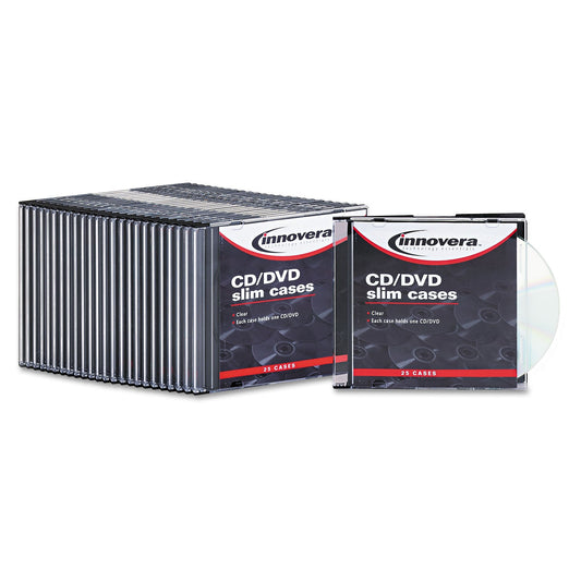 Innovera CD/DVD Slim Jewel Cases, Clear/Black, 25/Pack