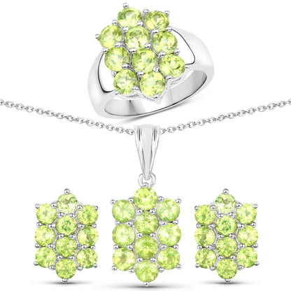 6.80 Carat Genuine Peridot .925 Sterling Silver 3 Piece Jewelry Set (Ring, Earrings, and Pendant w/ Chain)