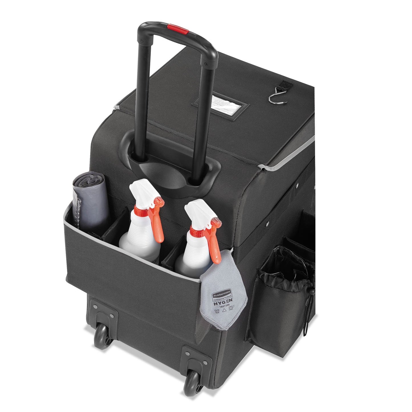 Rubbermaid Executive Quick Clean Janitorial Cart, Synthetic Fabric, 16 Compartments, 14.25" x 16.5" x 25", Dark Gray