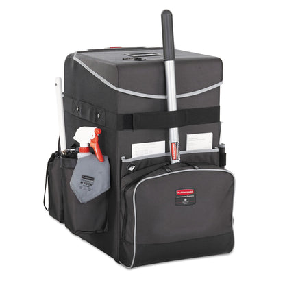 Rubbermaid Executive Quick Clean Janitorial Cart, Synthetic Fabric, 16 Compartments, 14.25" x 16.5" x 25", Dark Gray