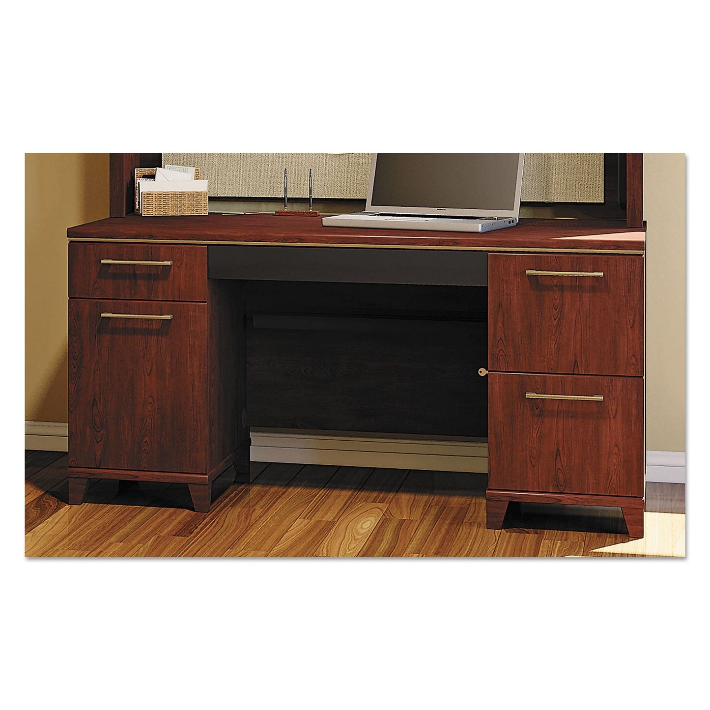 Bush Enterprise Collection Double Pedestal Desk, 60" x 28.63" x 29.75", Harvest Cherry, (Box 2 of 2)