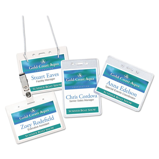 Avery Secure Top Hanging-Style Badge Holders, Horizontal, 4w x 3h, Clear, 100/Box