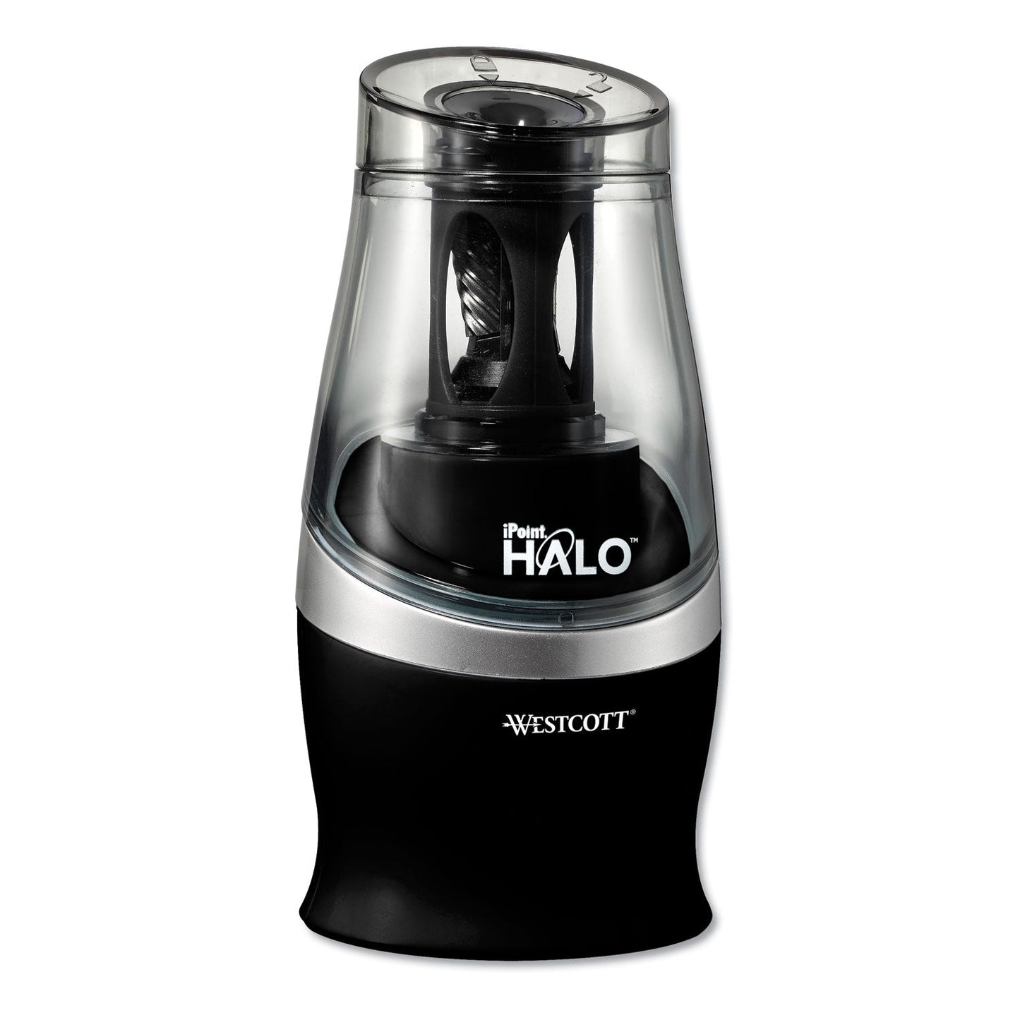 Westcott Halo Colored Pencil Non-Stick Electric Sharpener, AC-Powered, 3.5 x 6.75, Black/Silver