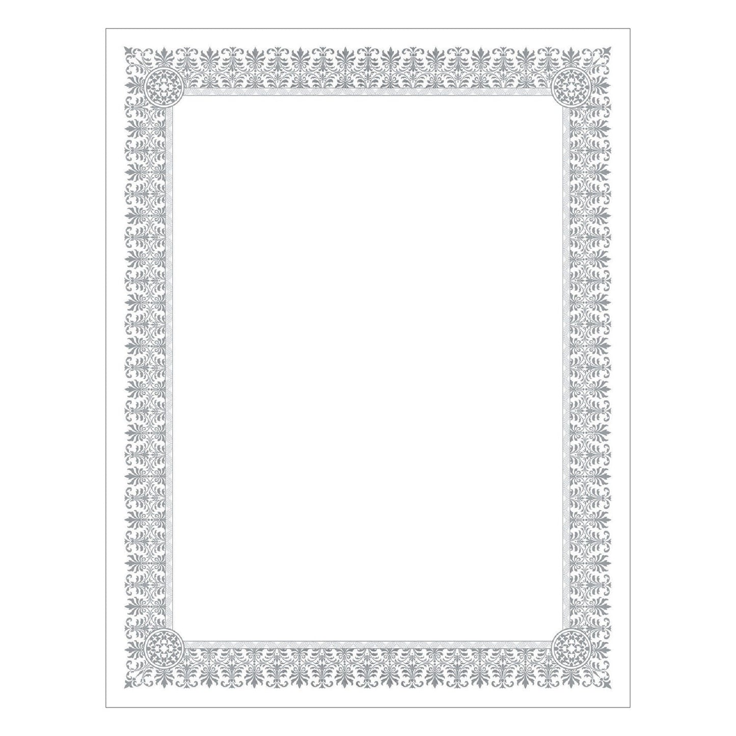 Southworth Premium Certificates, 8.5 x 11, White/Silver with Fleur Silver Foil Border,15/Pack