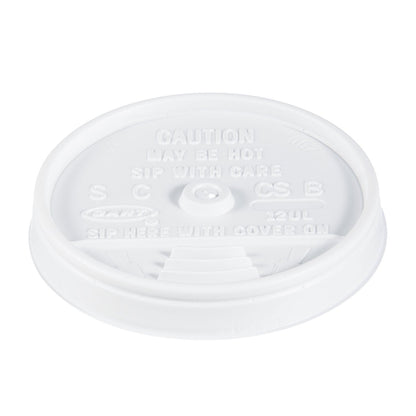 Dart Sip Thru Lids, Fits 10 oz to 14 oz Foam Cups, Plastic, White, 100/Pack, 10 Packs/Carton