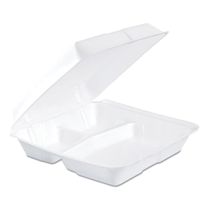 Dart Foam Hinged Lid Containers, 3-Compartment, 9.25 x 9.5 x 3, White, 200/Carton