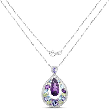 6.40 Carat Genuine Multi Stones .925 Sterling Silver Pendant
