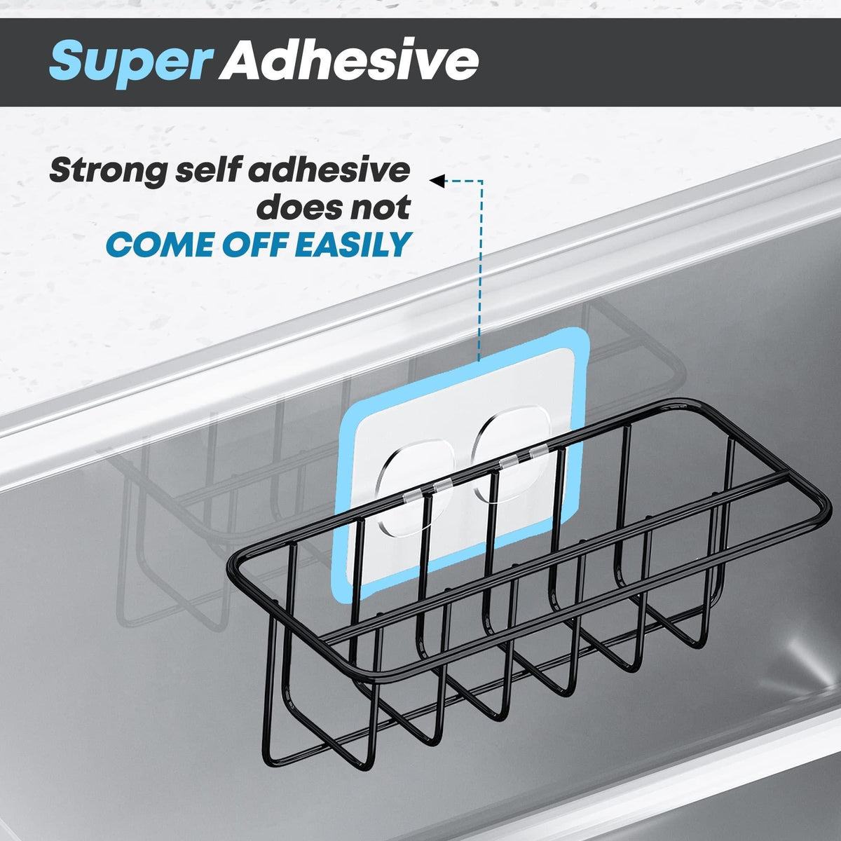 Adhesive Kitchen Sink Sponge Holder   Dish Cloth Hanger   Soap Holder 2 in 1 Kitchen Sink Caddy 304 Stainless Steel Rust Proof Water Proof No Drilling (Black)