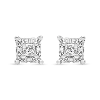 .925 Sterling Silver 1/4 Cttw Miracle Set Princess-Cut Diamond Solitaire Stud Earrings with Hidden Halo (I-J Color, SI2-I1 Clarity)