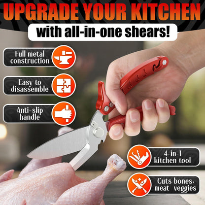 Heavy Duty Poultry Shears – Sharp Chicken Scissors with Non Slip Micro Serrated Blades Meat Cutting Scissors with Safety Lock – Multipurpose Kitchen Shears for Food Meat Fish Bone & Food Prep