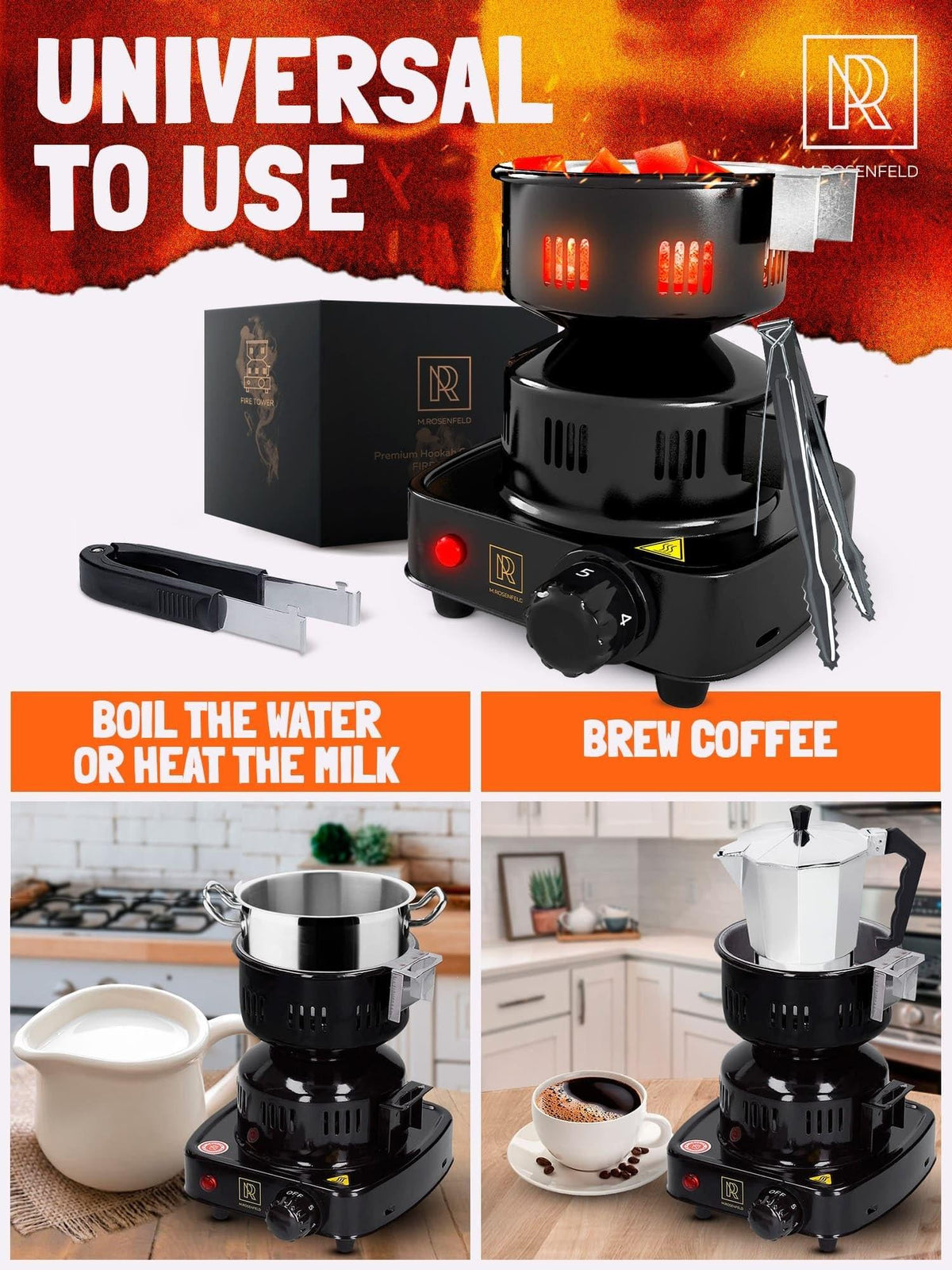 Hookah Coal Burner for Hookah – Premium FIRE Tower Multipurpose Electric Stove for Hookah Coals Burner for Shisha, Free Hookah Tongs, overheat Protection, Hookah Charcoal Burner for Hookah Cubes