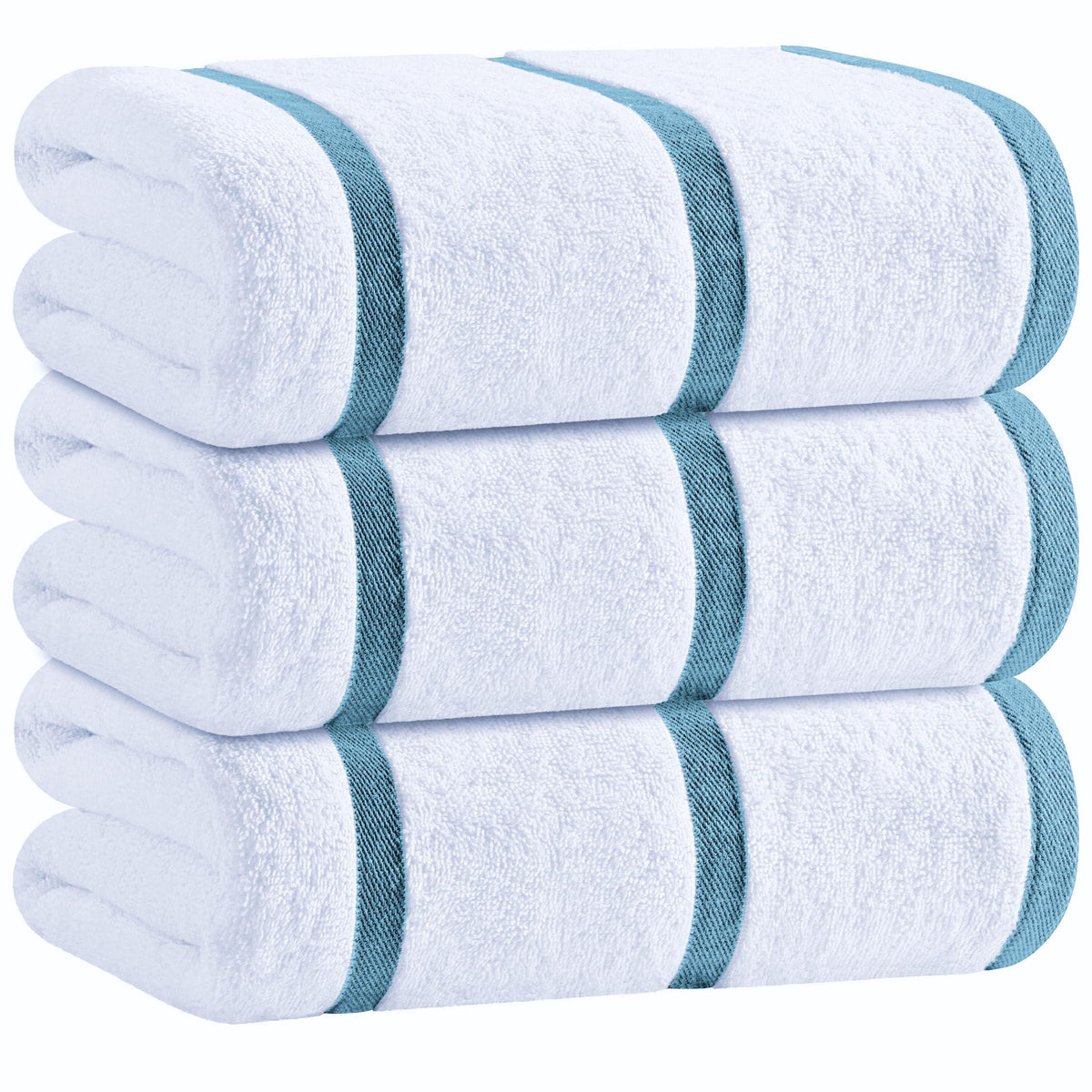 Cotton Pool Towels Oversized 35 x 70 Inch 3 Pack Ultra Absorbent and Low Lint Striped Beach Towels for Adults Stripes Design Luxury Extra Large Bath Towels Light Blue 3 Pack