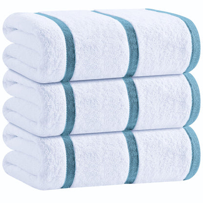 Cotton Pool Towels Oversized 35 x 70 Inch 3 Pack Ultra Absorbent and Low Lint Striped Beach Towels for Adults Stripes Design Luxury Extra Large Bath Towels Light Blue 3 Pack
