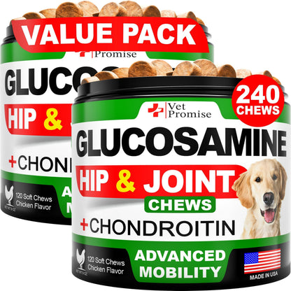 (2 Pack) Glucosamine for Dogs  240 Ct  Hip and Joint Supplement for Dogs