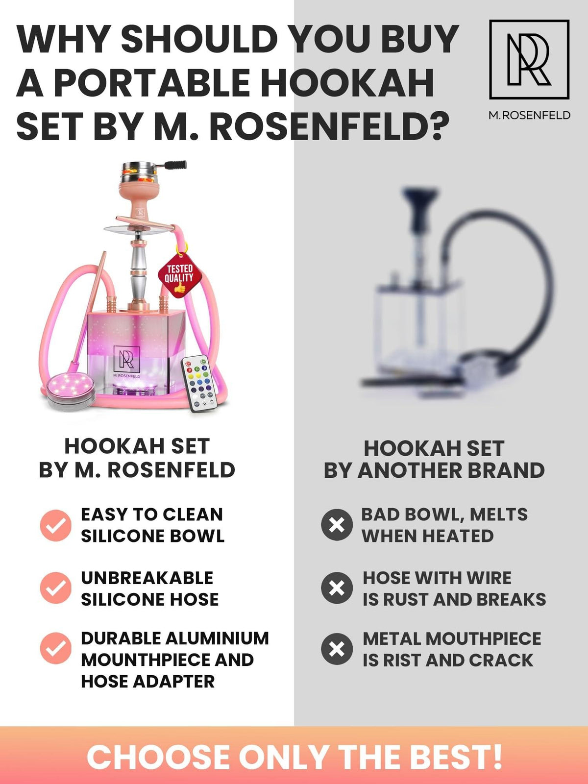 Rose Gold Hookah Set with Everything – Hookah Set 2 Hose with LED Base, Easy Setup, and Large Cloud Performance Hookah Machine  Premium Shisha 2 Hose for Home & Parties