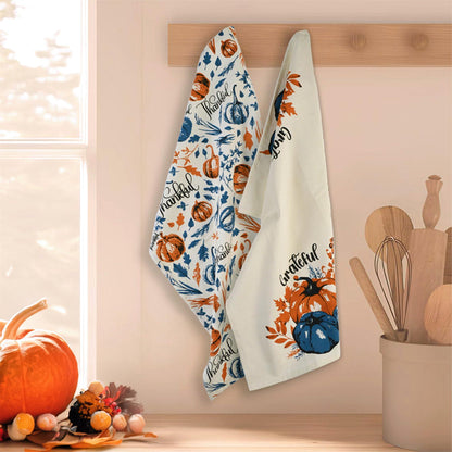 Set of 2 Thankful & Grateful Printed Dish Towels Hand Towels Boho Tea Towels Multifunctional Stylish Absorbent Quick Dry Soft 18  x28  100% Cotton Blue & Orange
