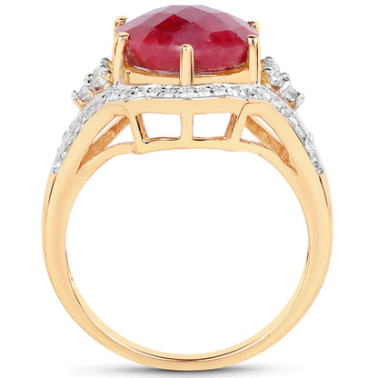 14K Yellow Gold Plated 6.91 Carat Dyed Ruby and White Topaz .925 Sterling Silver Ring