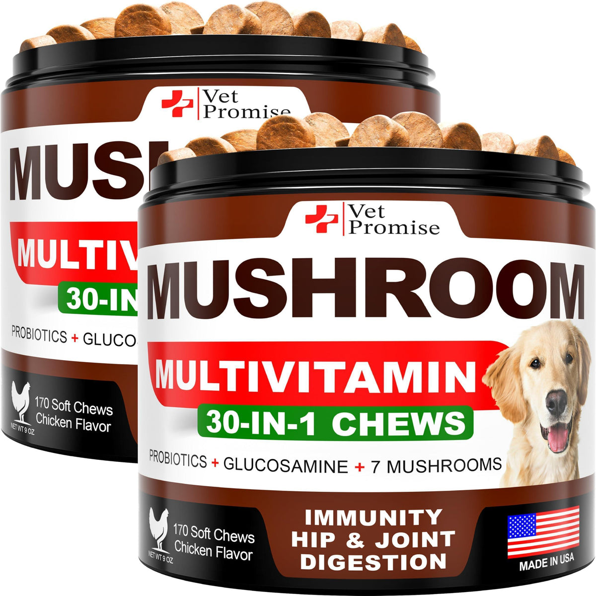 (2 Pack) Mushroom for Dogs   340 Chews   Turkey Tail   Mushroom Supplement for Dogs   Lions Mane   Reishi   Immunity Support Multivitamin Vitamins   Joint Health   Energy   Gut   Skin   Made in USA