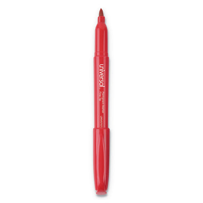 Universal Pen-Style Permanent Marker, Fine Bullet Tip, Red, Dozen
