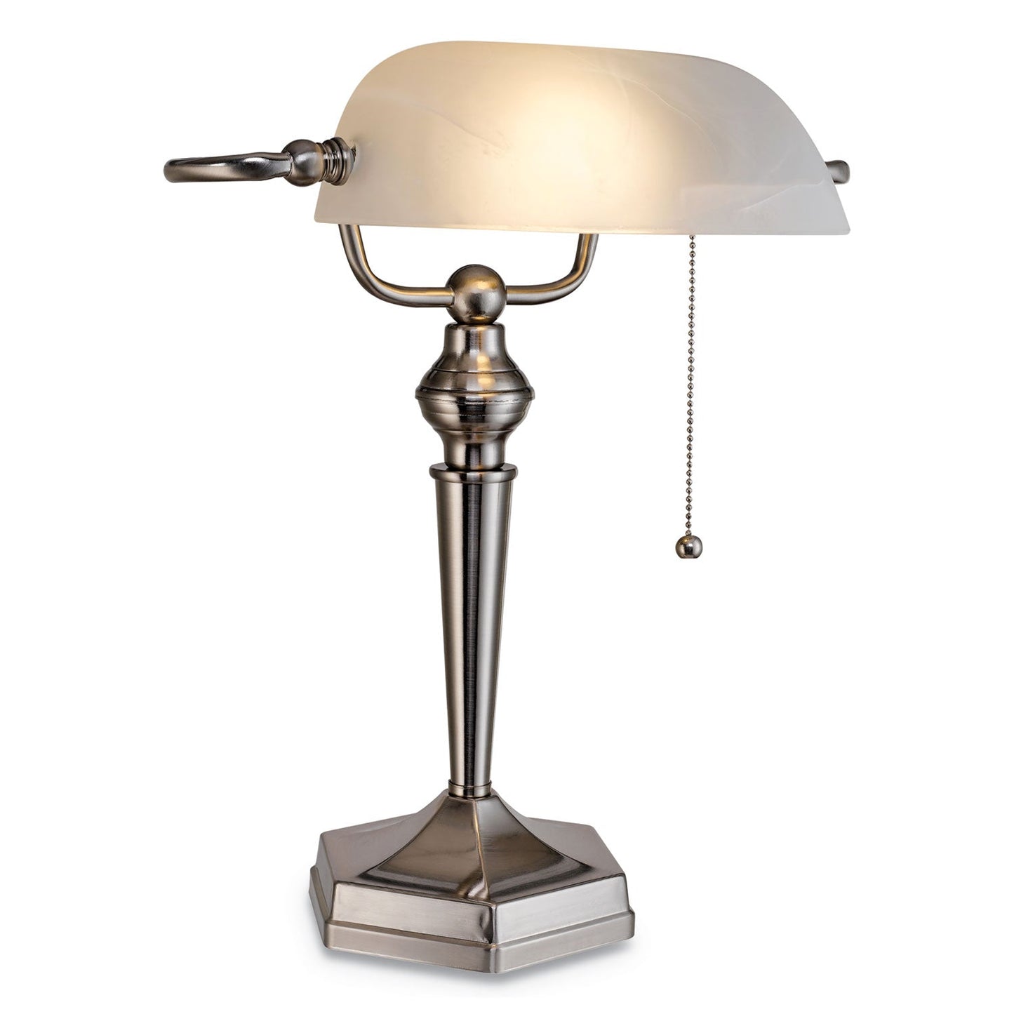 Alera Banker's Lamp, Post Neck, 10"w x 13.38"d x 16"h, Brushed Nickel