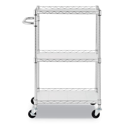 Alera Three-Shelf Wire Cart with Liners, Metal, 3 Shelves, 450 lb Capacity, 24" x 16" x 39", Silver