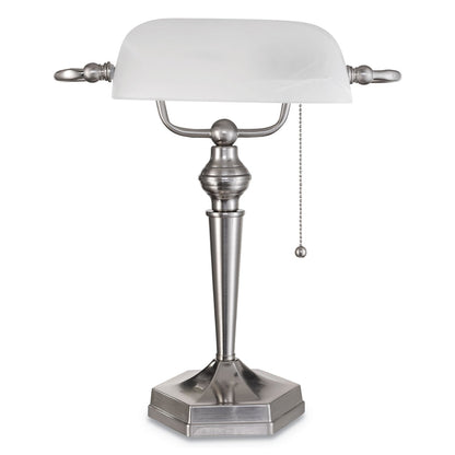 Alera Banker's Lamp, Post Neck, 10"w x 13.38"d x 16"h, Brushed Nickel