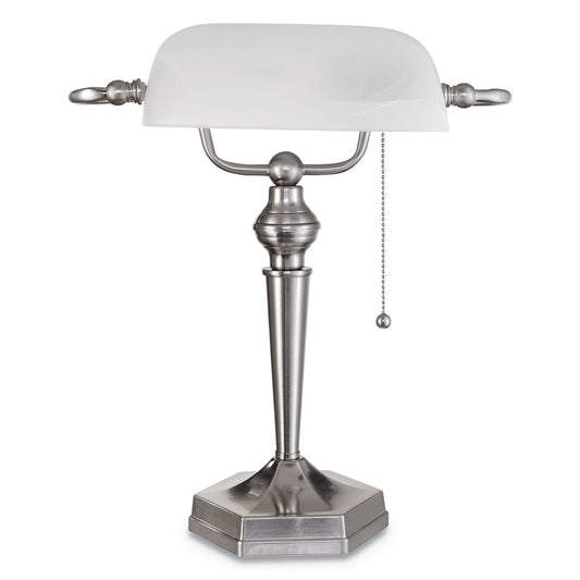 Alera Banker's Lamp, Post Neck, 10"w x 13.38"d x 16"h, Brushed Nickel