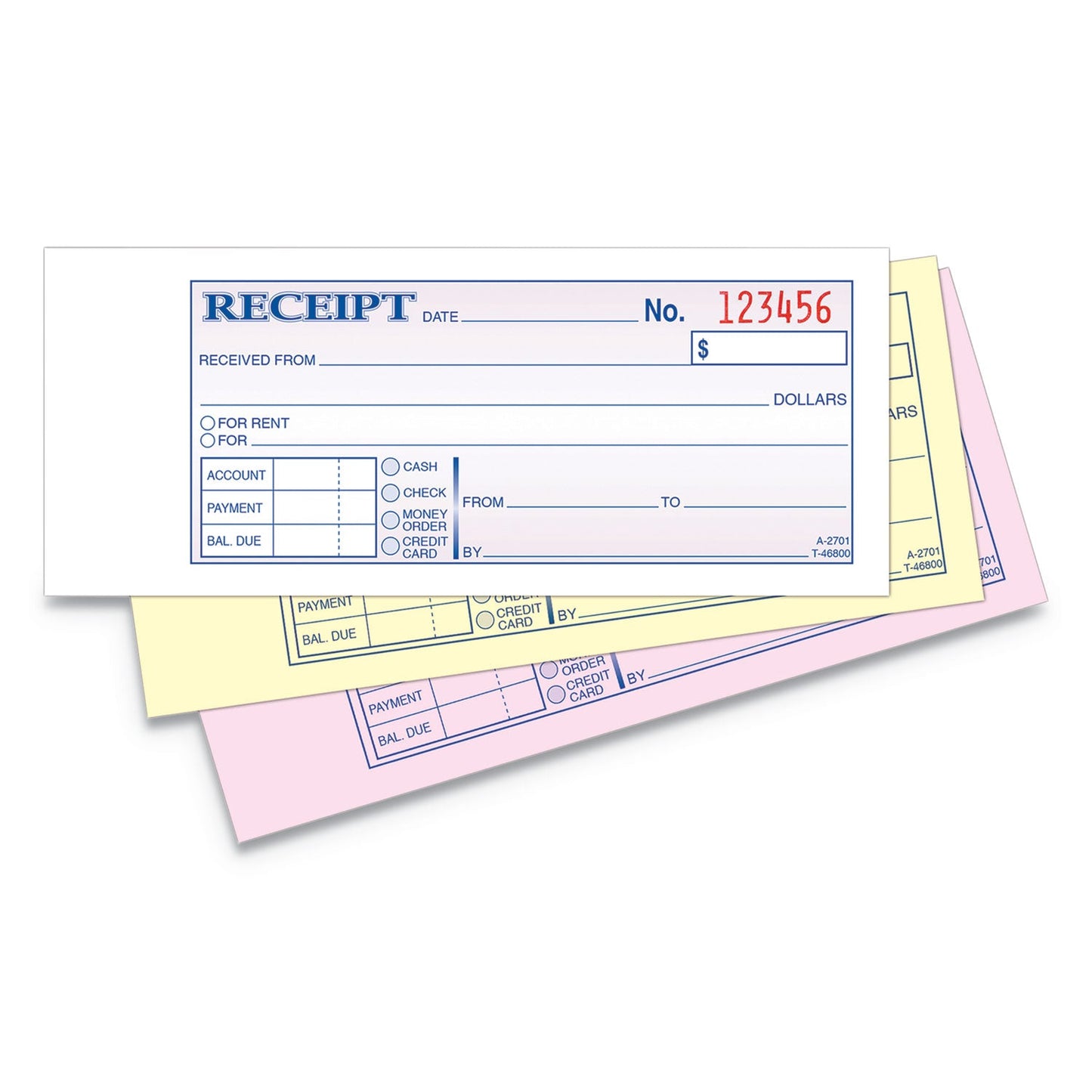 Adams Receipt Book, Three-Part Carbonless, 2.75 x 7.19, 1/Page, 50 Forms