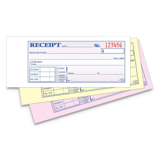Adams Receipt Book, Three-Part Carbonless, 2.75 x 7.19, 1/Page, 50 Forms