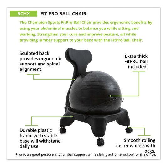 Champion Sports FitPro Ball Chair, Supports Up to 200 lb, Gray