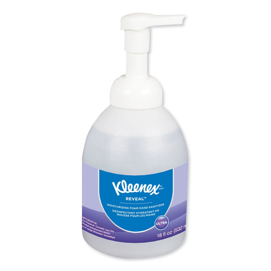 Kleenex Reveal Ultra Moisturizing Foam Hand Sanitizer, 18 oz Bottle, Fragrance-Free, 4/Carton