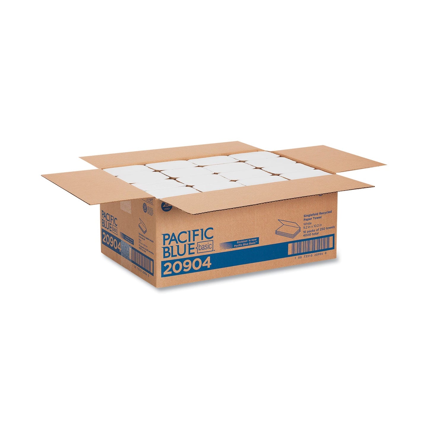 Georgia Pacific Pacific Blue Basic S-Fold Paper Towels, 10.25 x 9.25, White, 250/Pack, 16 Packs/Carton