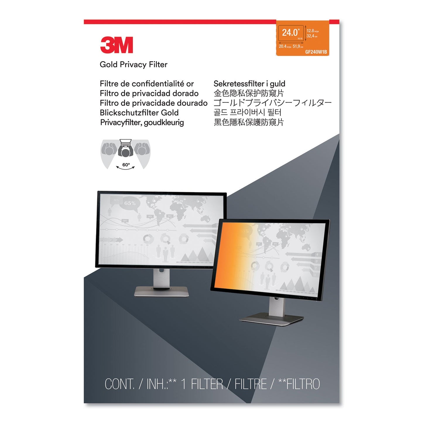 3M Gold Frameless Privacy Filter for 24" Widescreen Monitor, 16:10 Aspect Ratio