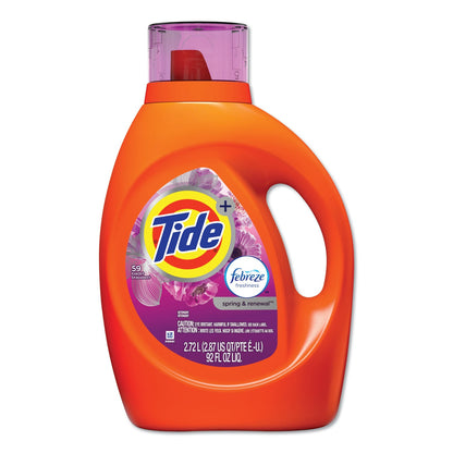 Tide Plus Febreze Liquid Laundry Detergent, Spring and Renewal, 92 oz Bottle, 4/Carton