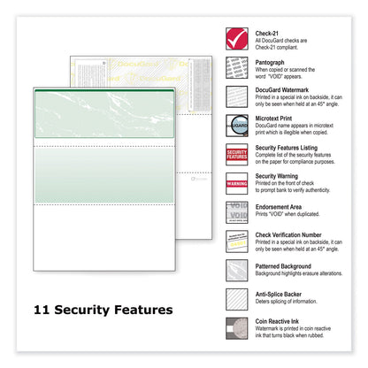 DocuGard Standard Security Check, 11 Features, 8.5 x 11, Green Marble Top, 500/Ream