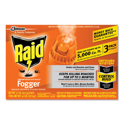 Raid Concentrated Deep Reach Fogger, 1.5 oz Aerosol Spray, 3/Pack, 12 Packs/Carton