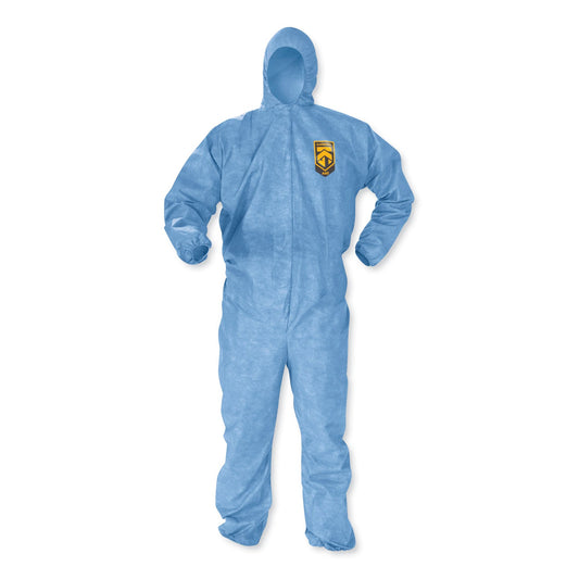 KleenGuard A60 Elastic-Cuff, Ankles and Back Hooded Coveralls, 3X Large, Blue, 20/Carton